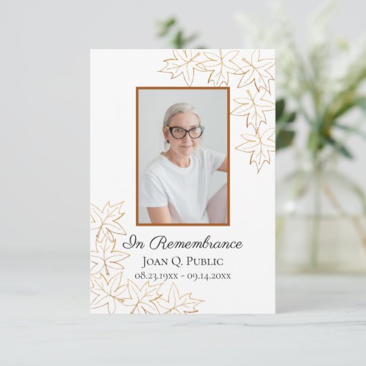 秋メープル離れズ葬式ウェイクメモリアル悔やみや弔慰 サンキューカード (スタンド正面)