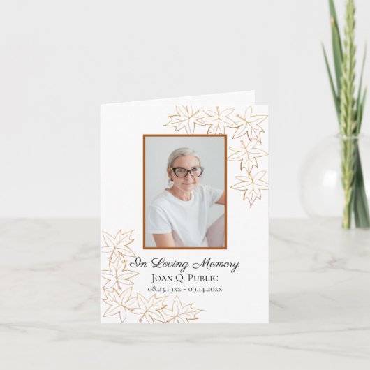 秋メープル離れズ葬式ウェイクメモリアル悔やみや弔慰 サンキューカード (正面)