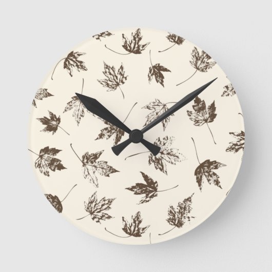 秋メ葉ープルクリーム – 継ぎ目のない模様。 ラウンド壁時計 (正面)