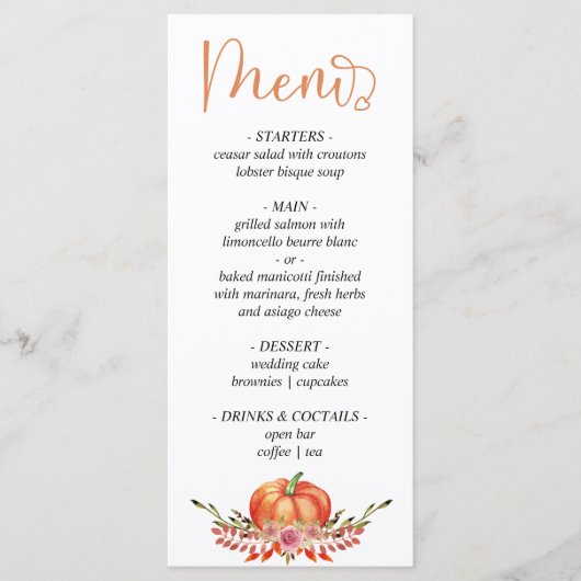 秋モダンのカボチャ花模様結婚メニュー メニュー (正面)