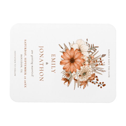 秋モダンの水彩花模様の保存日 マグネット (横)