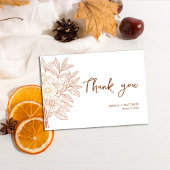 秋モダンの紅葉を描いた脚本手結婚描き サンキューカード