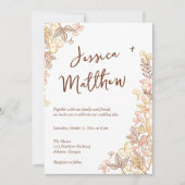 秋モダンの紅葉を描いた脚本手結婚描き 招待状 (正面)