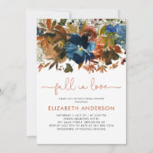 秋モダンインラブネイビーブルーフローラブライダルシャワー 招待状 (正面)