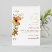 秋モダンエレガント秋の結婚式金ゴールド 箔招待状 (立ち正面)