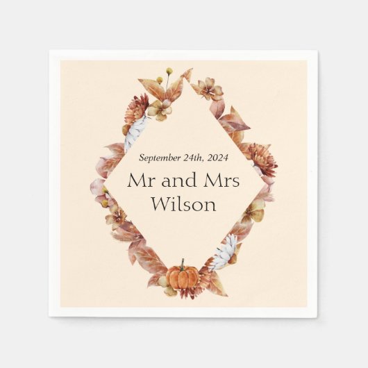 秋モダンオレンジボホのディナ結婚ーカクテル スタンダードカクテルナプキン (正面)