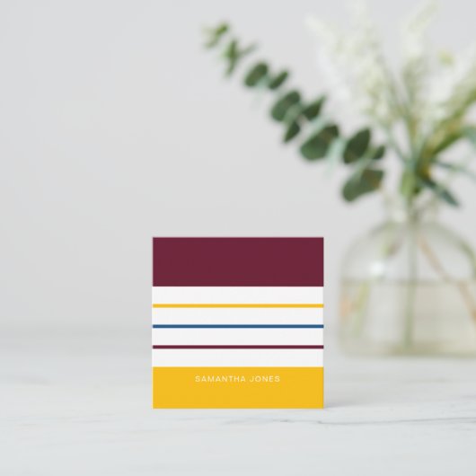秋モダンカラフルのストライプ スクエア名刺 (スタンド正面)