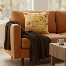 秋モダンカラフルコンテンポラリー秋の木 クッション