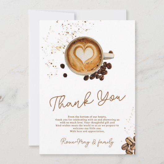 秋モダンコーヒーベビーが赤ちゃんシャワーを醸造している サンキューカード (正面)