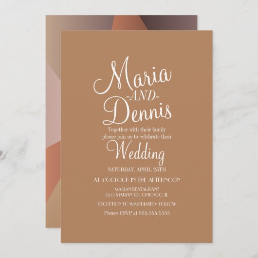 秋モダンニュートラル幾何結婚茶色 招待状 (正面/裏面)