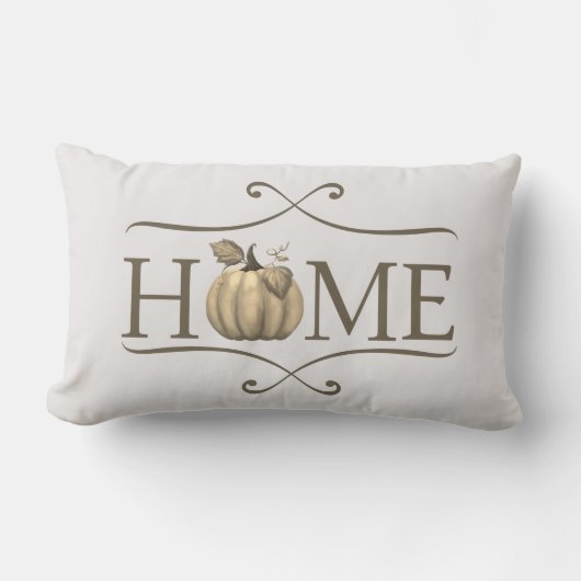 秋モダンファームハウスホーム引用文ウィズパンプキン ランバークッション (正面)