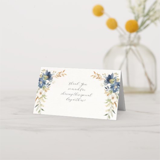 秋モダンフローラウォーターカラーブルーアイボリー披露宴 プレイスカード (裏面)