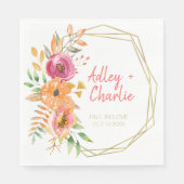 秋モダンフローラ水カラーコーラルマゼンタシャワー スタンダードランチョンナプキン (正面)