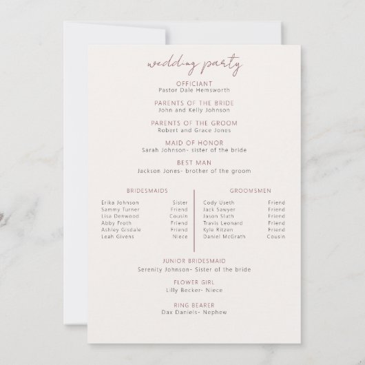 秋モダンフローラ秋結婚式プログラム (裏面)