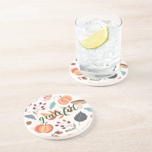 秋モダンプリントラウンドサンドストーンコースター コースター (側面)