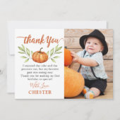 秋モダンリトルカボチャ秋誕生日写真 サンキューカード (正面)