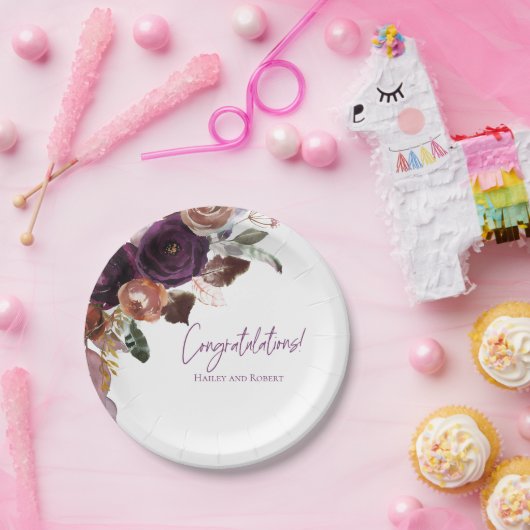 秋モダン冬の梅、ピンクと金ゴールド赤ちゃんシャワー ペーパープレート (パーティー)