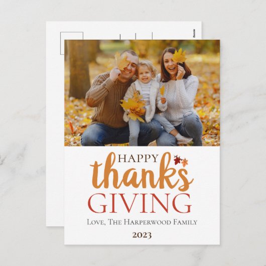 秋モダン感謝祭の家族の写真 シーズンポストカード (正面/裏面)