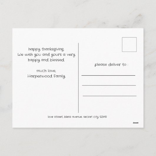 秋モダン感謝祭の家族の写真 シーズンポストカード (裏面)