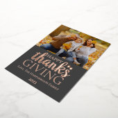 秋モダン感謝祭の家族の写真 箔シーズンカード (回転した状態)