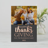 秋モダン感謝祭の家族の写真 箔シーズンカード (立ち正面)