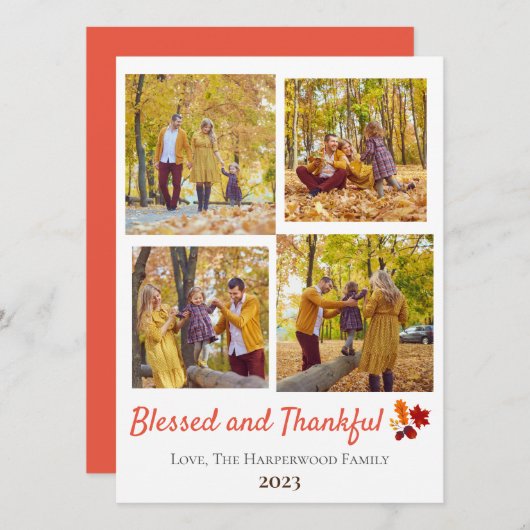 秋モダン感謝祭ファミリー写真コラージュ シーズンカード (正面/裏面)