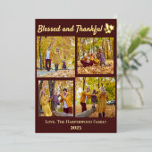 秋モダン感謝祭ファミリー写真コラージュ 箔シーズンカード (立ち正面)