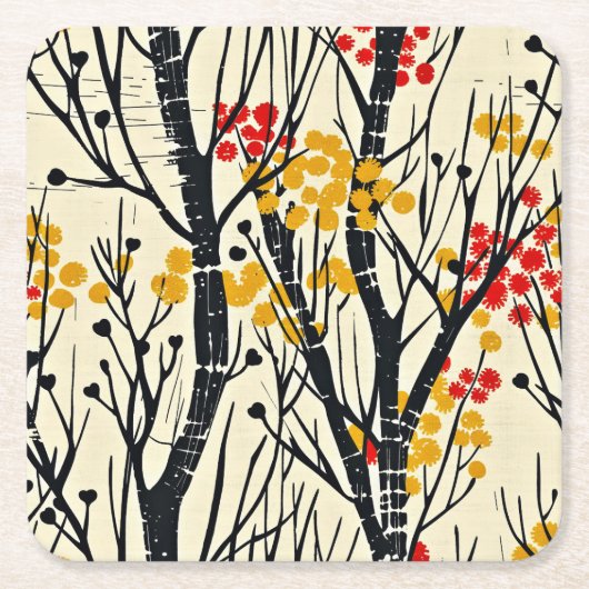秋モダン抽象芸術スカンジナビア スクエアペーパーコースター (正面)