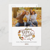 秋モダン水彩感謝祭ファミリー写真 シーズンポストカード (正面/裏面)