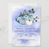 秋モダン秋のブルーパンプキンボーイズシャワー 招待状 (正面)