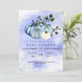 秋モダン秋のブルーパンプキンボーイズシャワー 招待状 (スタンド正面)