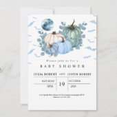 秋モダン秋のブルーパンプキンボーイズシャワー 招待状 (正面)