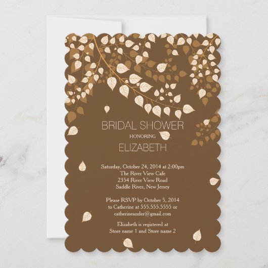 秋モダン秋のリーフブライダルシャワー招待 招待状 (正面)