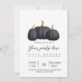 秋モダン秋ゴールデンブラックパンプキンホワイト 招待状 (正面)