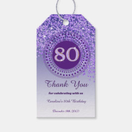 秋モダン紫グリッター80誕生日 ギフトタグ