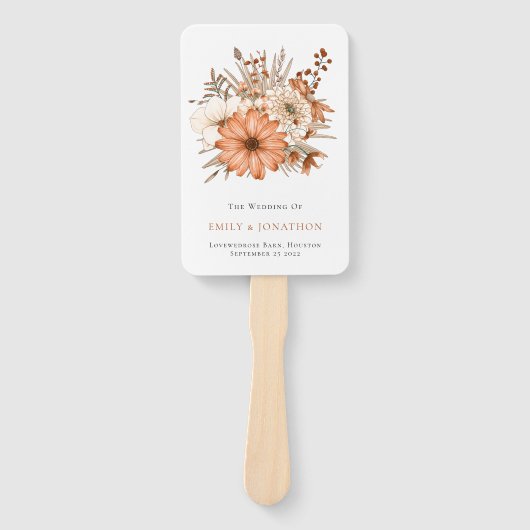 秋モダン茶クリーム花模様プログラム ハンドファン (正面)