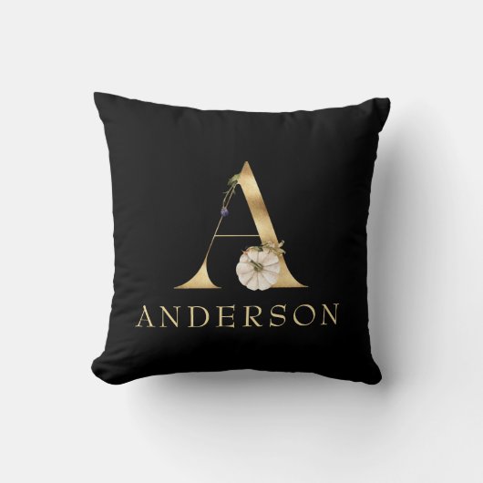 秋モノグラムAカボチャ装飾用クッション クッション (正面)