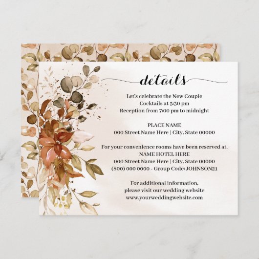 秋ユーカリ秋の結婚式詳細 エンクロージャーカード (正面/裏面)