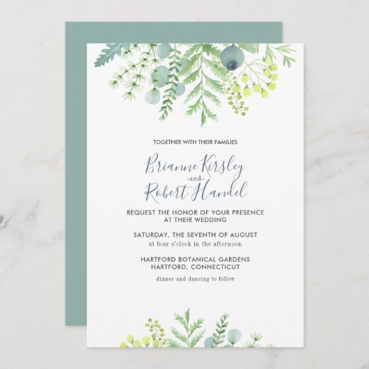 秋ユーカリ葉フローラ結婚式招待状 招待状 (正面/裏面)