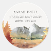 秋ラストオレンジの山の木の葉のアドレス ラウンドシール (正面)