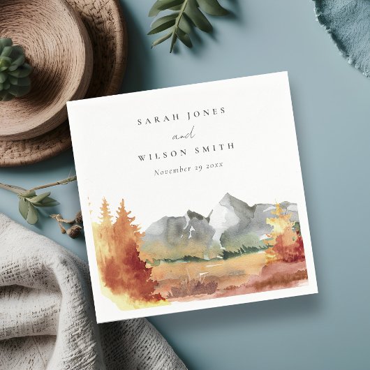 秋ラストオレンジマウンテンツリーズ結婚リーフ スタンダードカクテルナプキン