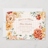 秋ラスト金ゴールドフローラギンガムブライダルシャワー 招待状 (正面)