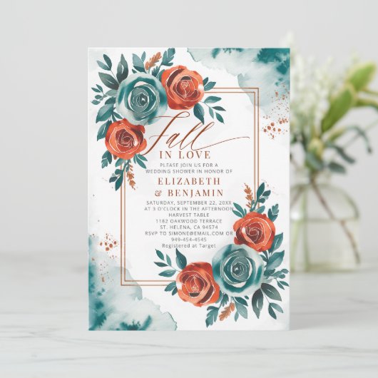 秋ラブティール（緑がかった色）オレンジフレ結婚ームブライダルシャワー 招待状 (スタンド正面)