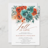 秋ラブティール（緑がかった色）オレンジ開花結婚ズブライダルシャワー 招待状 (正面)