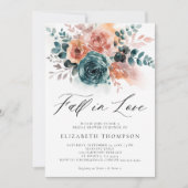 秋ラブティール(緑がかった色)バーントオレンジフローラブライダルシャワー 招待状 (正面)