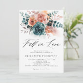 秋ラブティール(緑がかった色)バーントオレンジフローラブライダルシャワー 招待状 (スタンド正面)