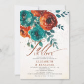 秋ラブモダンティール（緑がかった色）オ結婚レンジブライダルシャワー 招待状 (正面)