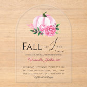 秋ラブ赤面ピンクパンプキン素朴ブライダルシャワー アクリル招待状 (正面)