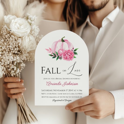 秋ラブ赤面ピンクパンプキン素朴ブライダルシャワー 招待状