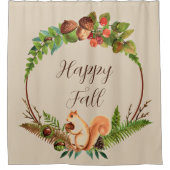 秋リスおよびカスタマイズ可能な文字を持つ自然 シャワーカーテン (正面)